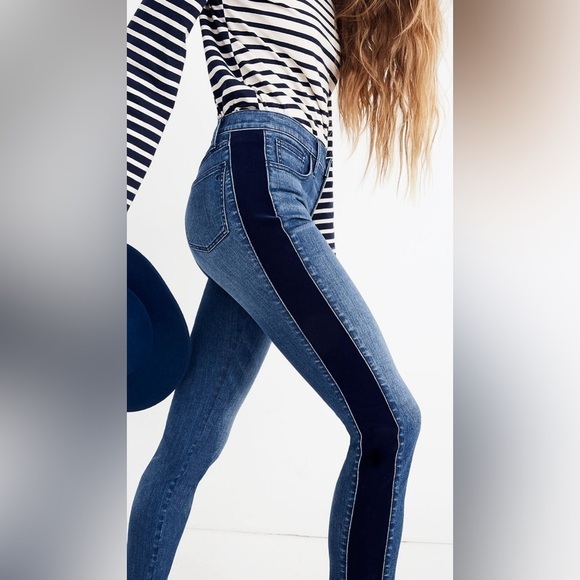 Madewell 9" Mid-Rise Skinny Jeans in Beattie Wash: Velvet Tuxedo Stripe Size 26 - Picture 2 of 11